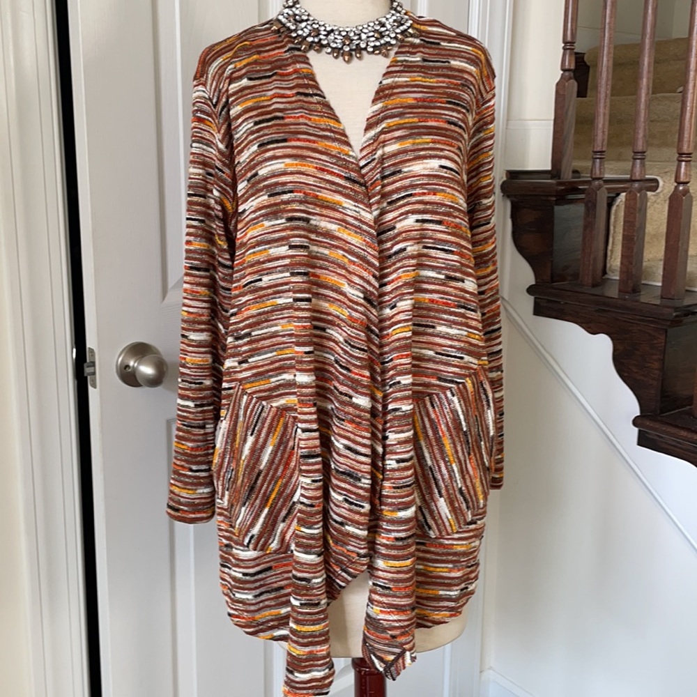 Striped Sharkbite Hem Open Front Cardigan NWOT